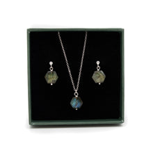 Load image into Gallery viewer, Labradorite Faceted Hexagon Necklace and Earrings Gift Set | Sterling Silver