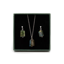 Load image into Gallery viewer, Labradorite Faceted Freeform Necklace and Earrings Gift Set | Sterling Silver