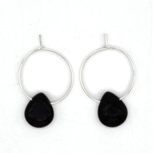 Load image into Gallery viewer, Teardrop Black Agate Hoop Earrings | Sterling Silver