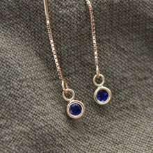Load image into Gallery viewer, 9ct Gold Iolite Threader Earrings | Pull through