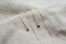 Load image into Gallery viewer, 9ct Gold Iolite Threader Earrings | Pull through