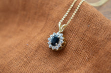Load image into Gallery viewer, 9ct Yellow Gold Sapphire and Cubic Zirconia Cluster Pendant | 1980s