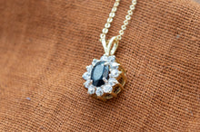 Load image into Gallery viewer, 9ct Yellow Gold Sapphire and Cubic Zirconia Cluster Pendant | 1980s