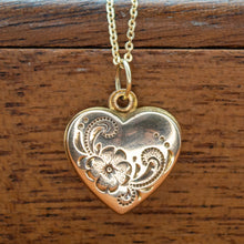 Load image into Gallery viewer, 9ct Gold Heart Locket | Floral Engraved | Vintage 2000s