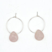 Load image into Gallery viewer, Teardrop Rose Quartz Hoop Earrings | Sterling Silver