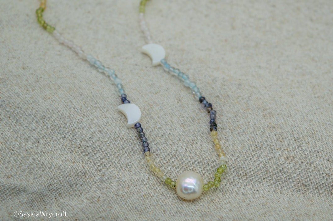 Moon and Pearl Gemstone Necklace | Sterling Silver | Silver Plated