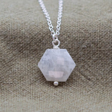 Load image into Gallery viewer, Hexagon Rainbow Moonstone Necklace | Sterling Silver