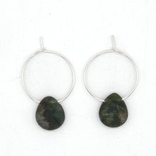 Load image into Gallery viewer, Teardrop Moss Agate Hoop Earrings | Sterling Silver