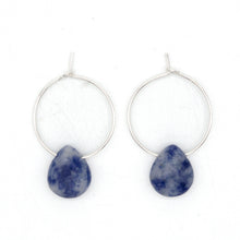 Load image into Gallery viewer, Teardrop Sodalite Hoop Earrings | Sterling Silver