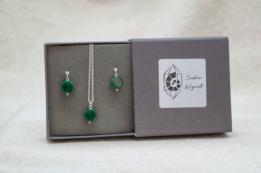 Aventurine Necklace and Earrings Gift Set | Silver Plated | Sterling Silver