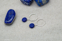 Load image into Gallery viewer, Lapis Lazuli Circle Coin Hoop Earrings | Sterling Silver