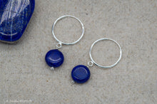Load image into Gallery viewer, Lapis Lazuli Circle Coin Hoop Earrings | Sterling Silver