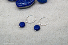 Load image into Gallery viewer, Lapis Lazuli Circle Coin Hoop Earrings | Sterling Silver