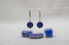 Load image into Gallery viewer, Lapis Lazuli Circle Coin Hoop Earrings | Sterling Silver