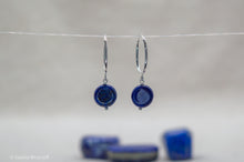 Load image into Gallery viewer, Lapis Lazuli Circle Coin Hoop Earrings | Sterling Silver