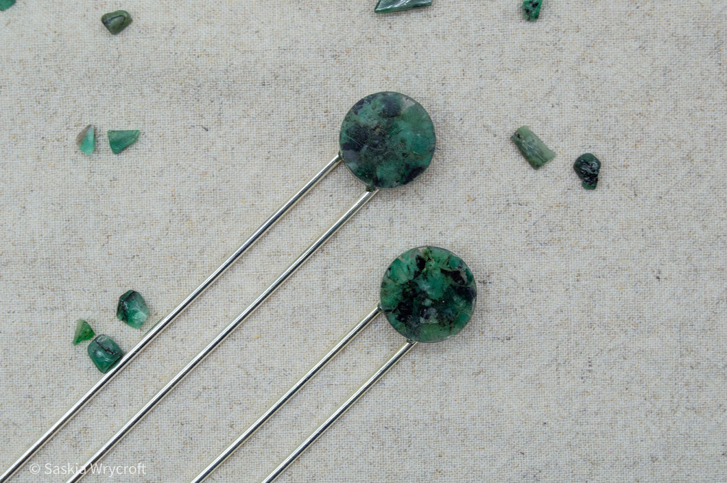 Emerald Rock Resin Hair Pin | Hair Fork | Silver Plated