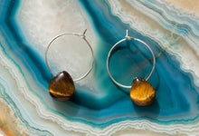 Load image into Gallery viewer, Teardrop Tigers Eye Hoop Earrings | Sterling Silver