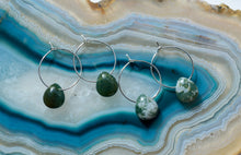 Load image into Gallery viewer, Teardrop Moss Agate Hoop Earrings | Sterling Silver