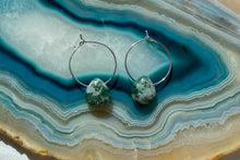 Load image into Gallery viewer, Teardrop Moss Agate Hoop Earrings | Sterling Silver