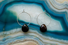 Load image into Gallery viewer, Teardrop Black Agate Hoop Earrings | Sterling Silver