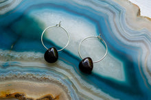 Load image into Gallery viewer, Teardrop Black Agate Hoop Earrings | Sterling Silver