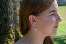 Load image into Gallery viewer, Teardrop Rose Quartz Hoop Earrings | Sterling Silver