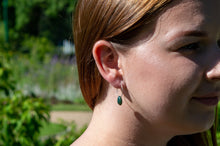 Load image into Gallery viewer, Teardrop Moss Agate Hoop Earrings | Sterling Silver