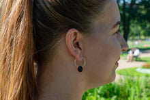 Load image into Gallery viewer, Teardrop Black Agate Hoop Earrings | Sterling Silver