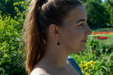 Load image into Gallery viewer, Teardrop Black Agate Hoop Earrings | Sterling Silver