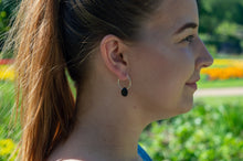 Load image into Gallery viewer, Teardrop Black Agate Hoop Earrings | Sterling Silver