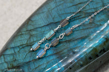 Load image into Gallery viewer, Labradorite Beaded Threader Earrings | Silver Plated | 3 Inch