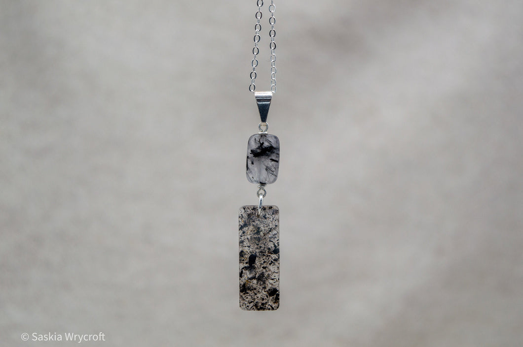 Tourmalinated Quartz With Resin Necklace  | Silver Plated | Sterling Silver