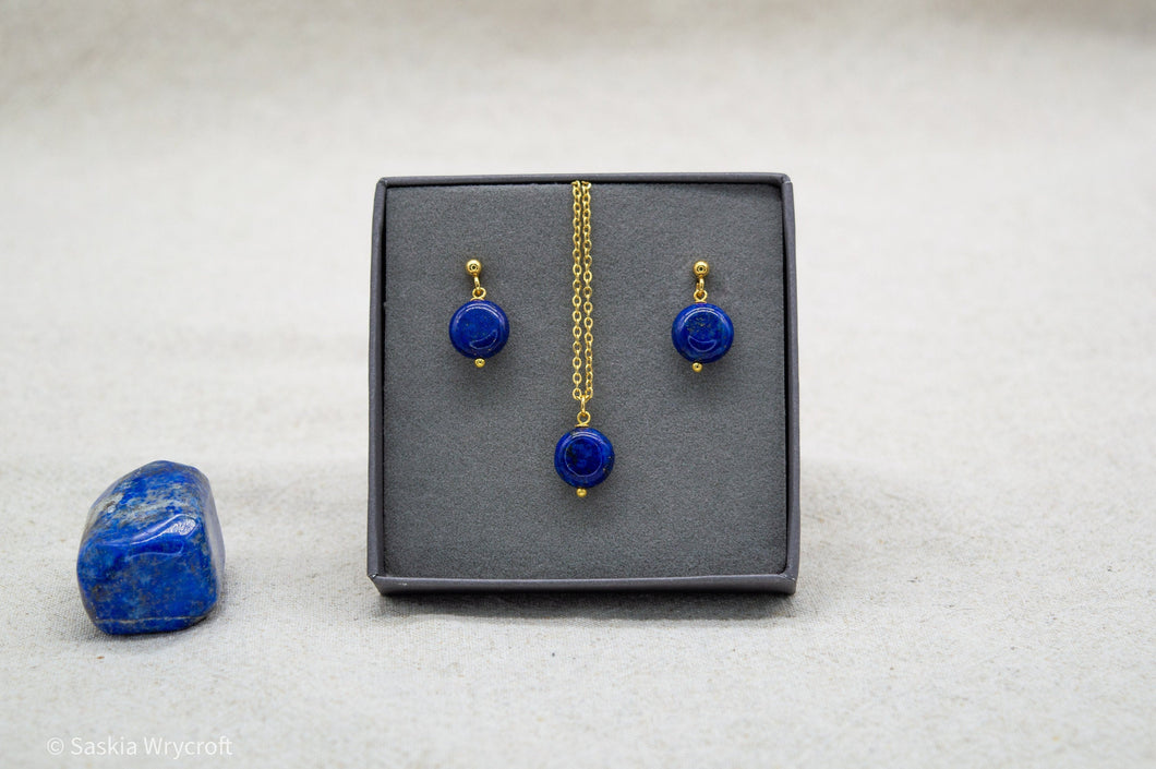 Lapis Lazuli Necklace and Earrings Gift Set | Gold Plated