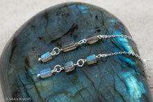 Load image into Gallery viewer, Labradorite Beaded Threader Earrings | Silver Plated | 3 Inch