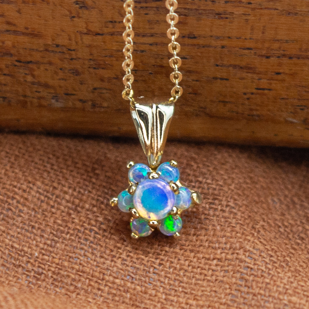 9ct Opal Flower Cluster Pendant | 1990s Vintage Remodelled