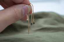Load image into Gallery viewer, 9ct Gold Iolite Threader Earrings | Pull through
