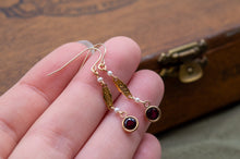 Load image into Gallery viewer, 9ct Gold Garnet &amp; Pearl Vintage Remodelled Earrings | Art Deco
