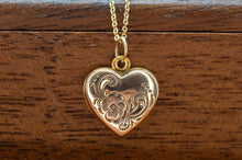 Load image into Gallery viewer, 9ct Gold Heart Locket | Floral Engraved | Vintage 2000s
