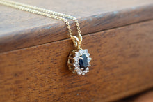 Load image into Gallery viewer, 9ct Yellow Gold Sapphire and Cubic Zirconia Cluster Pendant | 1980s
