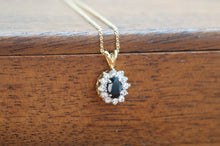 Load image into Gallery viewer, 9ct Yellow Gold Sapphire and Cubic Zirconia Cluster Pendant | 1980s
