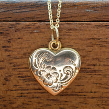 Load image into Gallery viewer, 9ct Gold Heart Locket | Floral Engraved | Vintage 2000s
