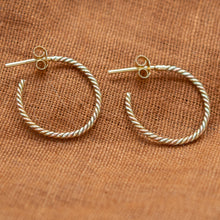 Load image into Gallery viewer, 9ct Gold Rope Twist Hoop Earrings | Stud Hoops | 1990s
