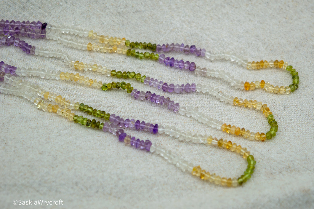 Amethyst, Quartz, Peridot and Citrine Beaded Necklace | Silver Plated