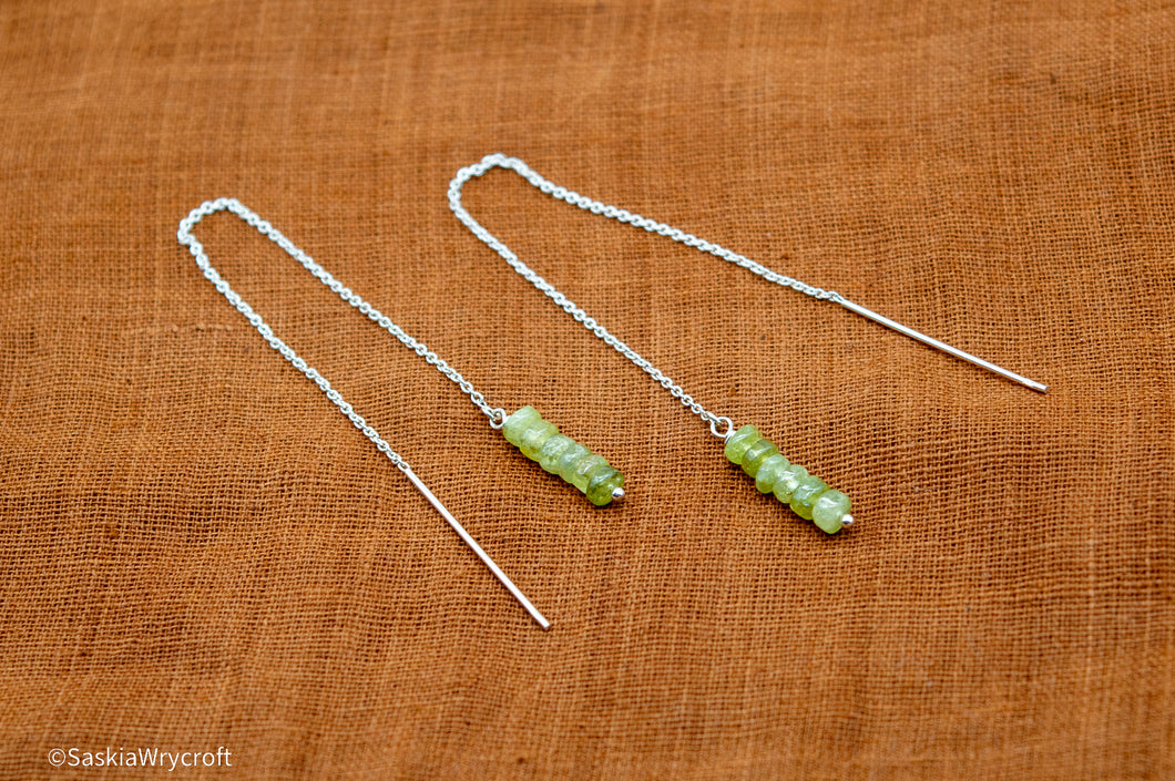 Green Garnet Threader Earrings | Sterling Silver | Andradite