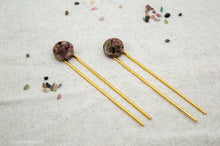 Load image into Gallery viewer, Watermelon Tourmaline Resin Hair Pin | Hair Fork | Gold Plated
