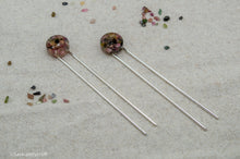 Load image into Gallery viewer, Watermelon Tourmaline Resin Hair Pin | Hair Fork | Silver Plated

