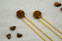 Load image into Gallery viewer, Tigers Eye Resin Hair Pin | Hair Fork | Gold Plated
