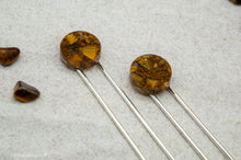 Load image into Gallery viewer, Tigers Eye Resin Hair Pin | Hair Fork | Silver Plated
