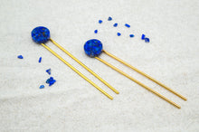 Load image into Gallery viewer, Lapis Lazuli Resin Hair Pin | Hair Fork | Gold Plated
