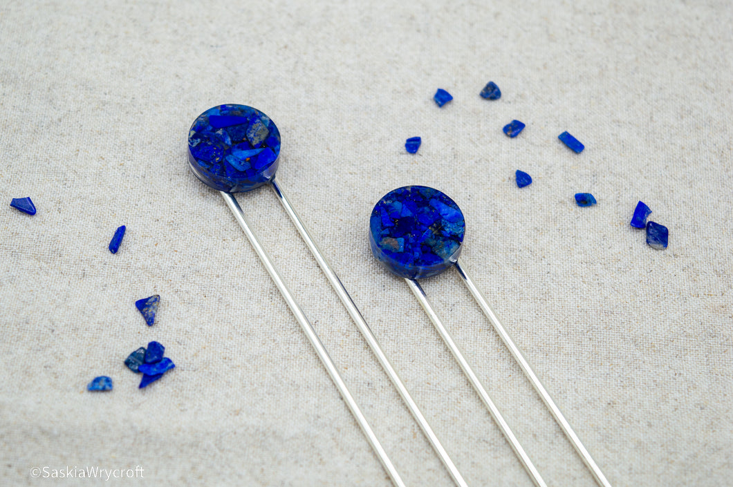 Lapis Lazuli Resin Hair Pin | Hair Fork | Silver Plated